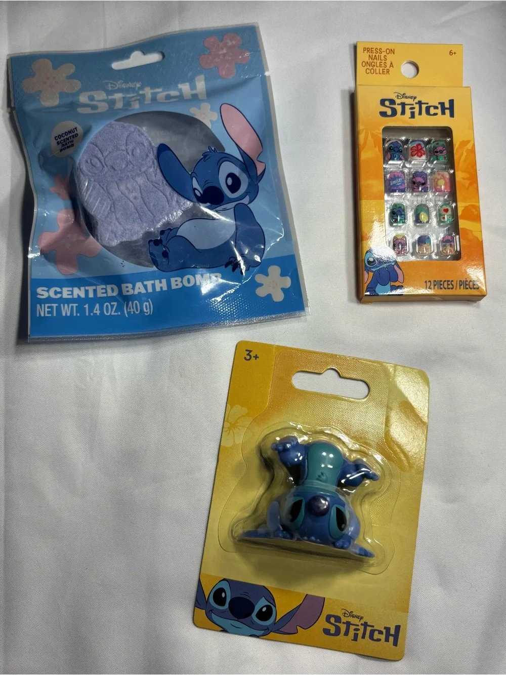 3 New Disney Stitch Bundle Scented Bath Bomb + Press-On Nails & Figure Set Blue